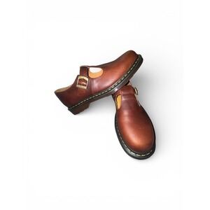 New w/tags Mens Dr Martens Brown Leather T Bar Buckle Shoes size 13 Yellowstitch